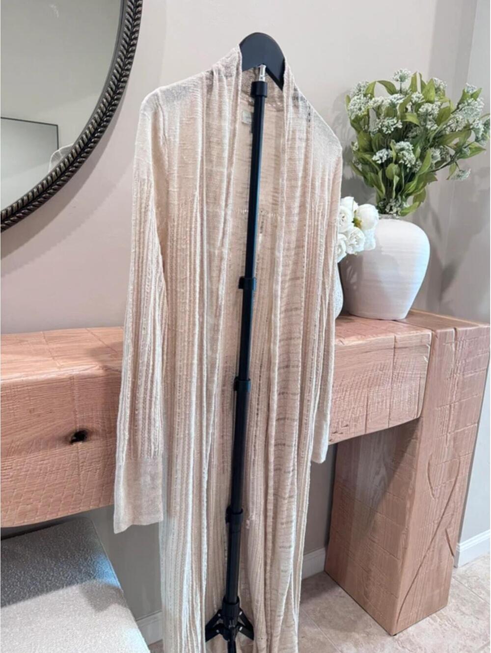 Lucky Brand Small Cream Woven Long Thin Cardigan